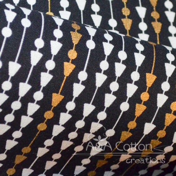 Designed Cotton Fabric Metallic Gold Print by AACottonCreations