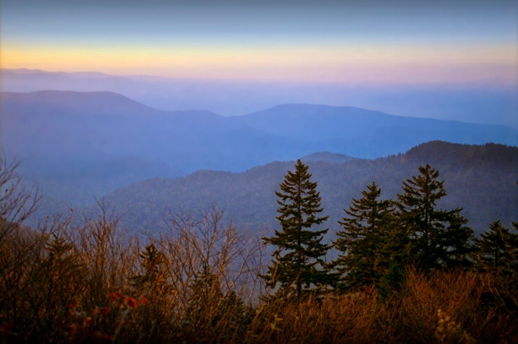 Smoky Mountain Sunrise Panorama in Fall at Clingman's Dome