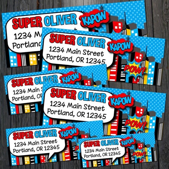 Superhero Return Address Labels - Superhero Birthday Il_570xn