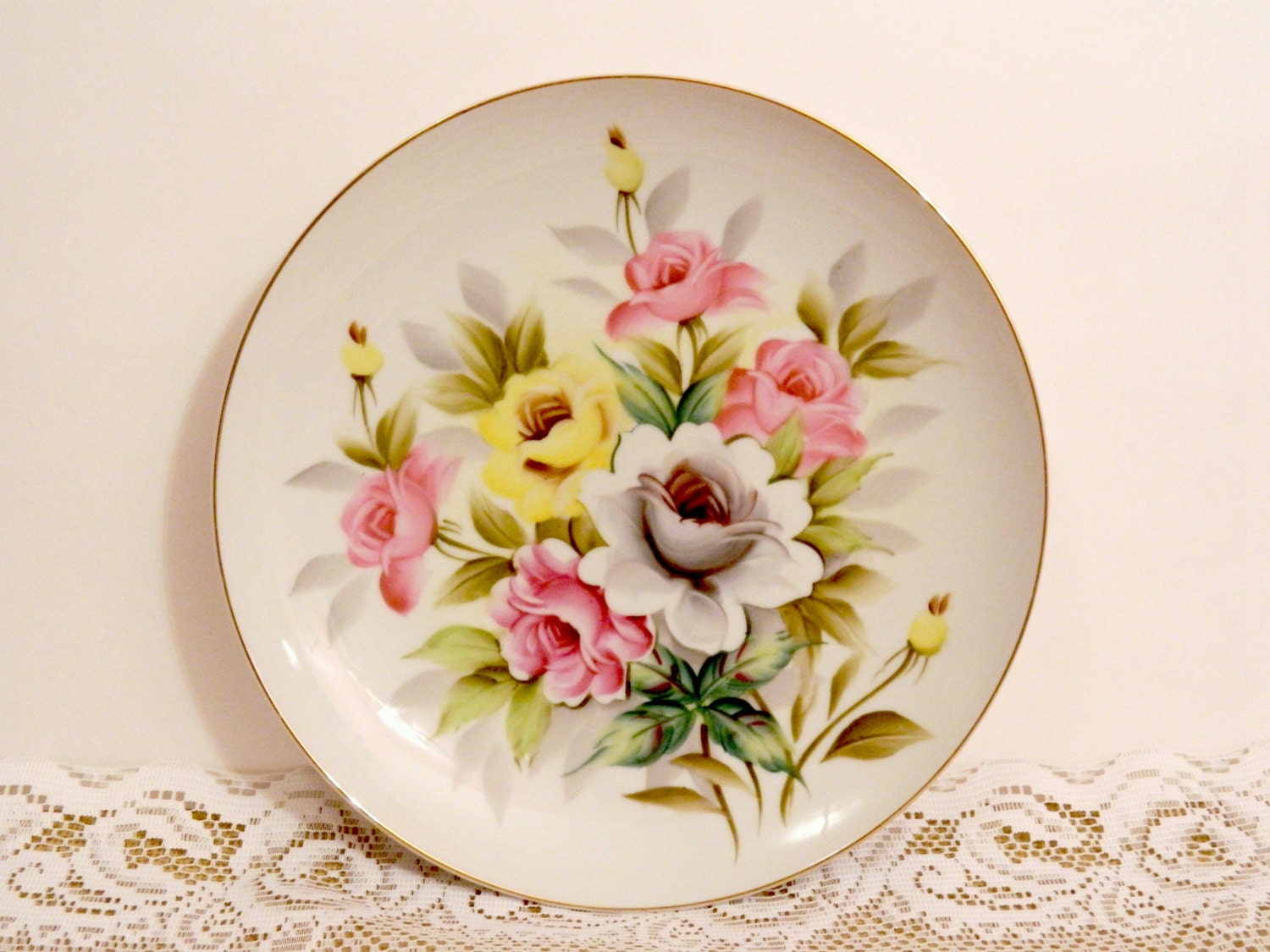 Vintage Large Floral Decorative Plate or Plate with Roses