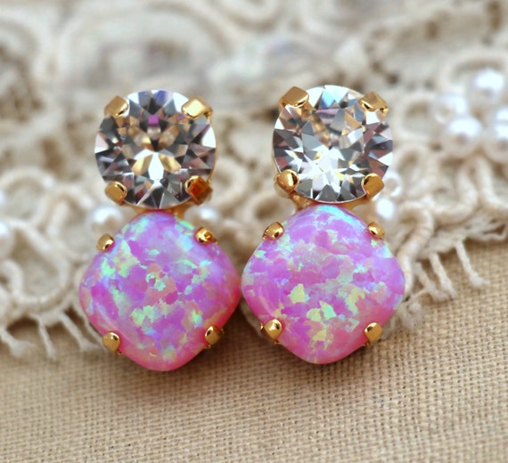 Opal Stud EarringsPink Opal EarringsSwarovski Opal