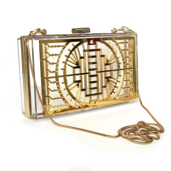 Gold Mirror Transparent Box Clutch - Clear clutch, Gold Clutch, Art ...