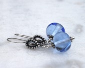 Light Blue Dangle Glass Earrings, Lampwork Jewelry, Long earrings, Blue Glass, Glass Earrings, Sky-blue, Sterling Silver, Lampwork Earrings,