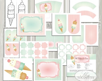 Old Fashion Ice Cream Party/ Printable Party Kit / Ice Cream Party / Ice Cream Party Kit / Birthday Party / Coloring Pages