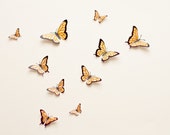 3D wall butterflies: Butterfly wall art, illustrated Oaxacan-style butterflies in goldenrod yellow, spring decor