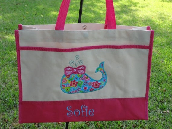 Personalized Kids Tote Bag BEACH TOTE WHALE Girls Tote Bag