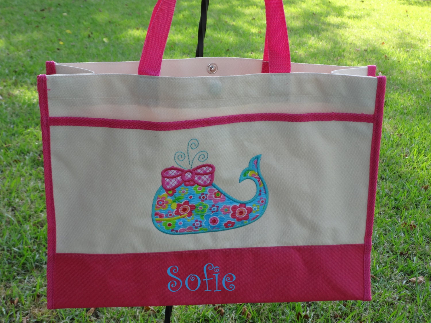 Personalized Kids Tote Bag BEACH TOTE WHALE Girls Tote Bag