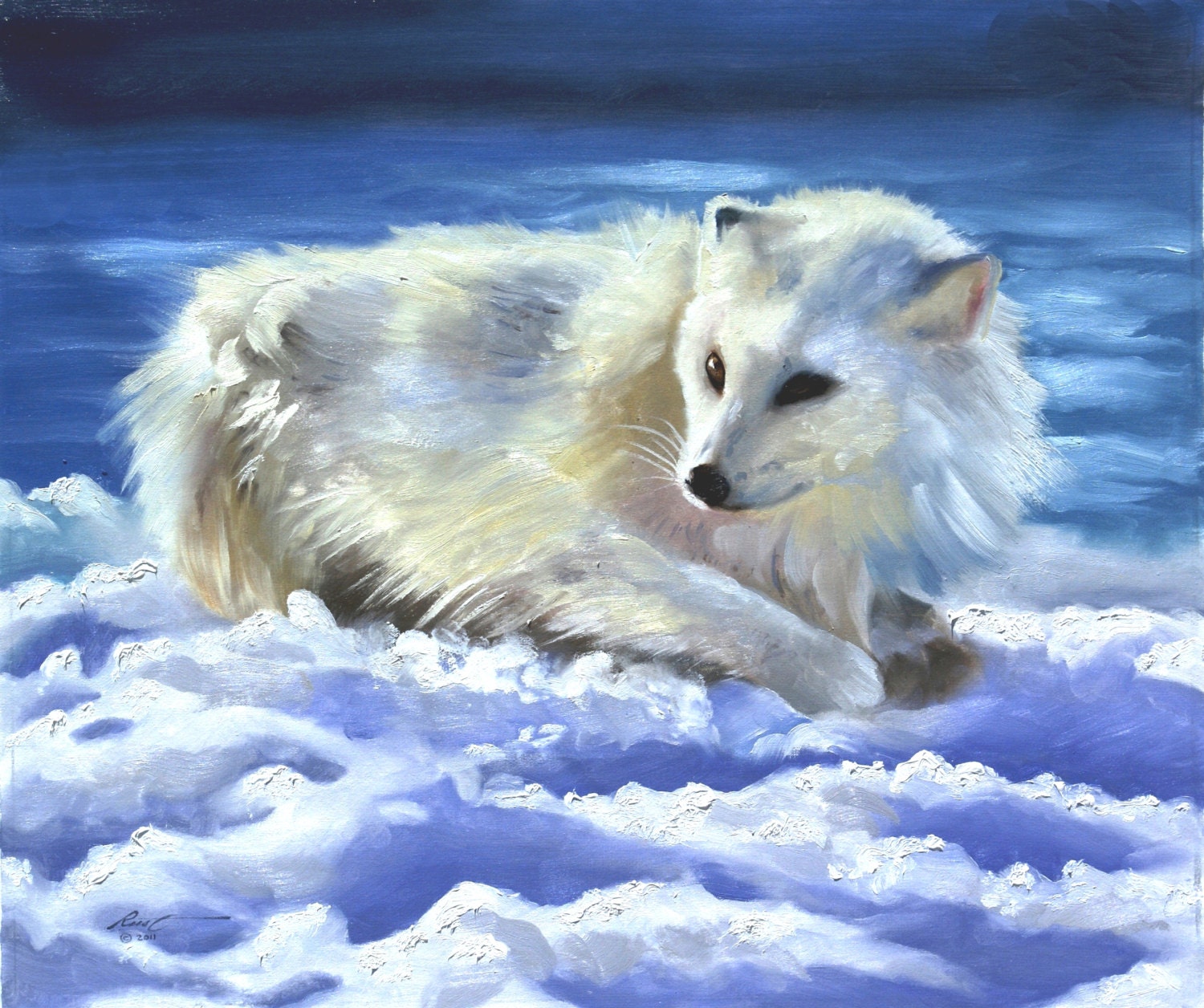 Arctic Fox 20x24 oils on canvas painting by RUSTY RUST / F-42