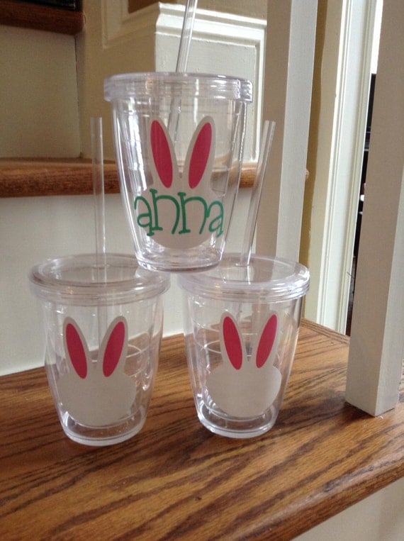 Personalized Easter bunny rabbit tumbler 12oz cup insulated straw cup