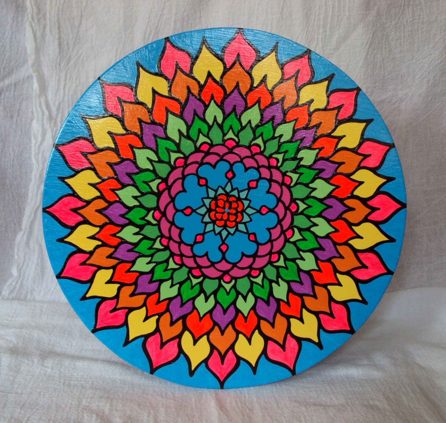 Mandala Acrylic Painting Bright Colors Hardwood by SingingTrees