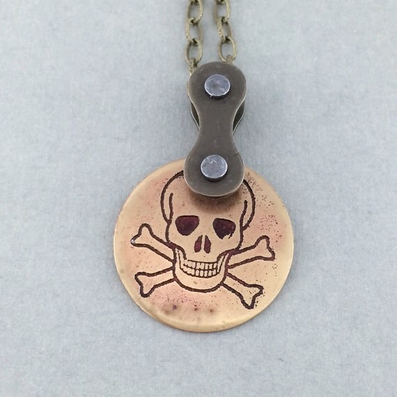 Skull Bicycle jewelry Skull and Bones brass cycling pendant