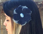 Blue Chiffon and Lace Flower with a Cameo Center
