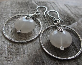 Sale! Milk Moon - sterling silver and agate earrings