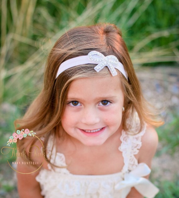 Rhinestone Headband, Flower Girl Headband, baby headbands,crystal headband, Christening Headband, Baptism headband, bridal headband. by ThinkPinkBows