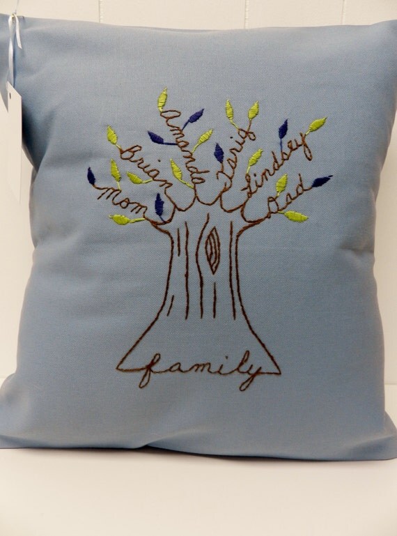 Personalized Family Tree Pillow Cover. Hand Embroidery. Family. Gift