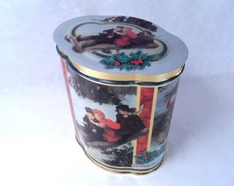 Cookie Tin Tall Christmas Greeting Vintage 80's