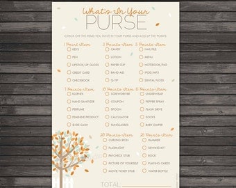 Fall Baby Shower Whats In Your Purse Game - Instant Download - Pumpkin Baby Shower Games Printable - Autumn Baby Shower - Orange Baby Shower