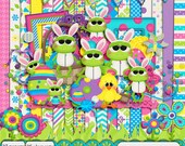 Bunny Ribbit, a funny frog Easter themed Digital Scrapbooking Kit, includes 27 papers and 35 elements Il_170x135
