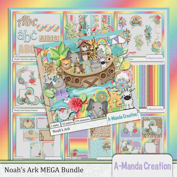 Noah's Ark Digital Scrapbooking MEGA Bundle, includes kit and 8 coordinating products Il_570xn