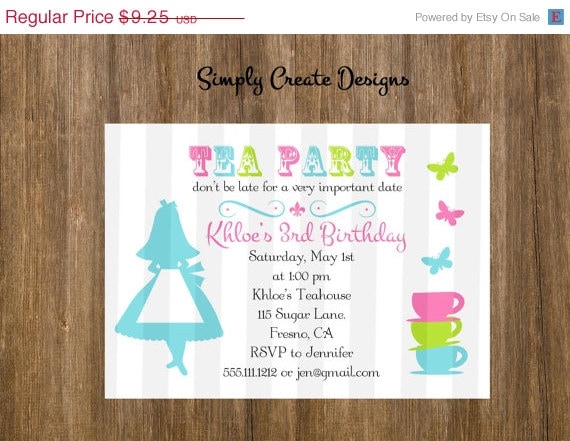 SALE Alice Inspired Tea Party Invite 5x7 Jpeg DIGITAL File Il_570xn