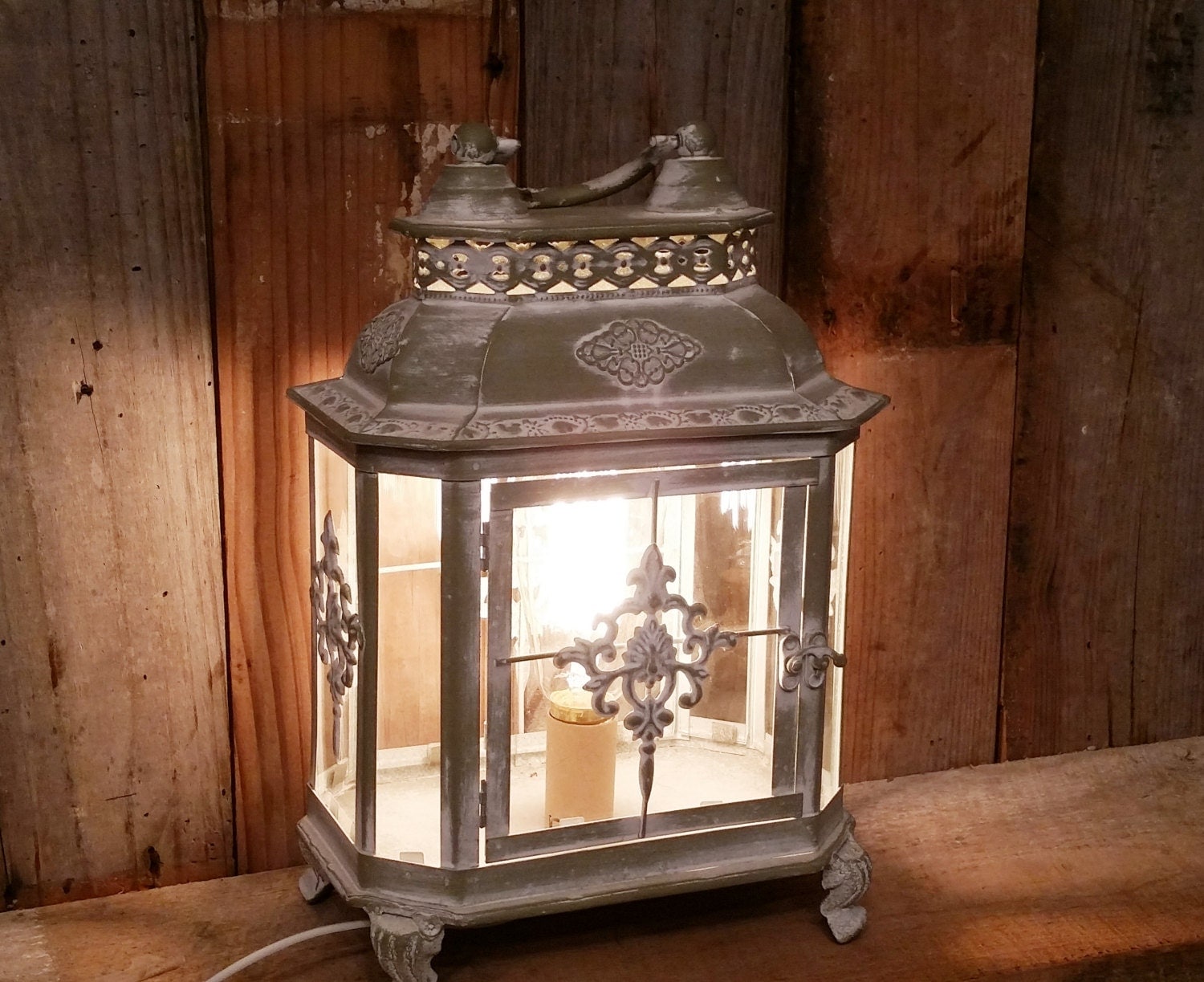 Shabby Chic White Lamp Nightstand Desk Lantern Rustic Home