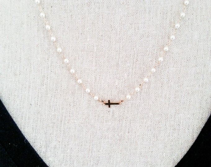 Cross Necklace , Pearl Cross Necklace, Gold Pearl Cross Necklace, Gold Cross Necklace, Gold Pearl Necklace, Pearl Necklace