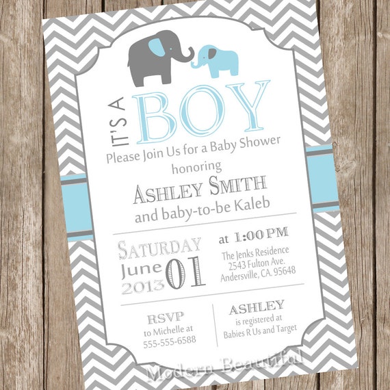 Blue And Gray Elephant Baby Shower Invitations 3