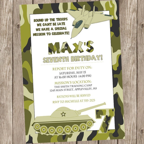 Camo birthday invitation camo birthday tank and jet army