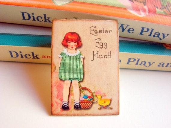 Easter Brooch  Easter Egg Hunt Little Girl With A by mimiandlucy