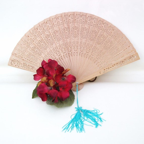 Vintage Wooden Hand Fan Folding Fan Reticulated Wood Slats