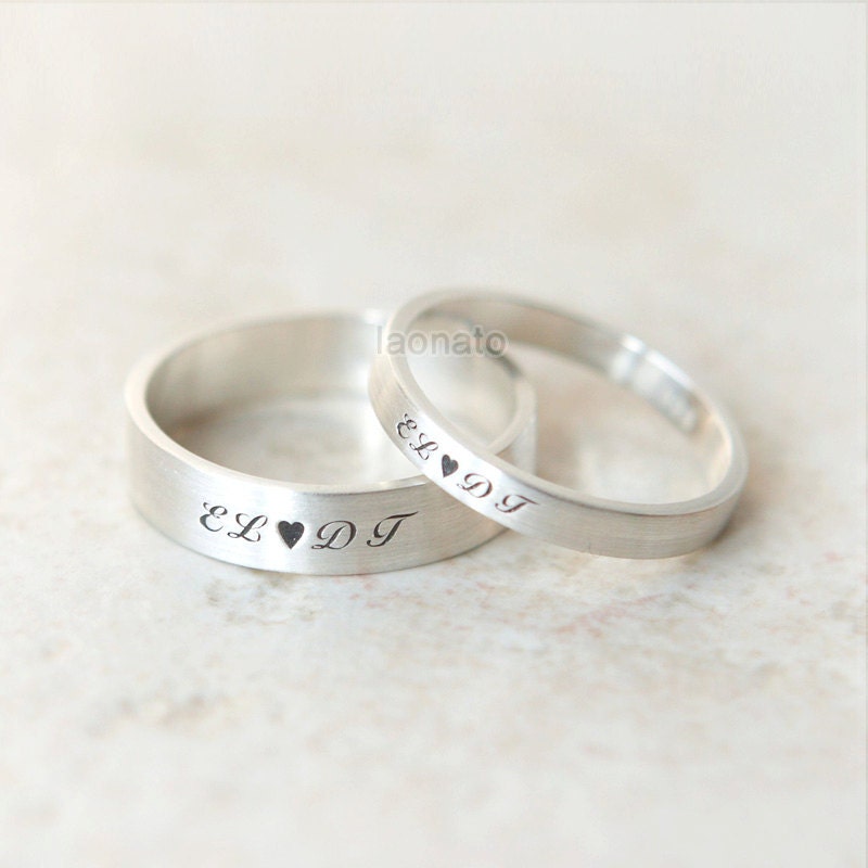 Heart and Initials engraved ring in sterling silver by laonato