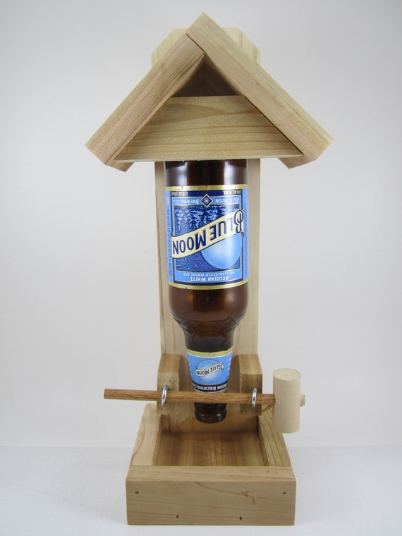 Handmade Wooden Natural Western Red Cedar Beer Bottle Bird Feeder
