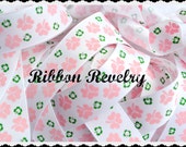 Pretty pink & green shamprock on white 7/8" grosgrain ribbon- St Patricks day Il_170x135