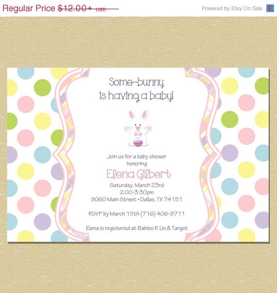 10% OFF SALE Easter Some-Bunny Is Having a Baby Polka Dot Birthday Invitation Il_570xn