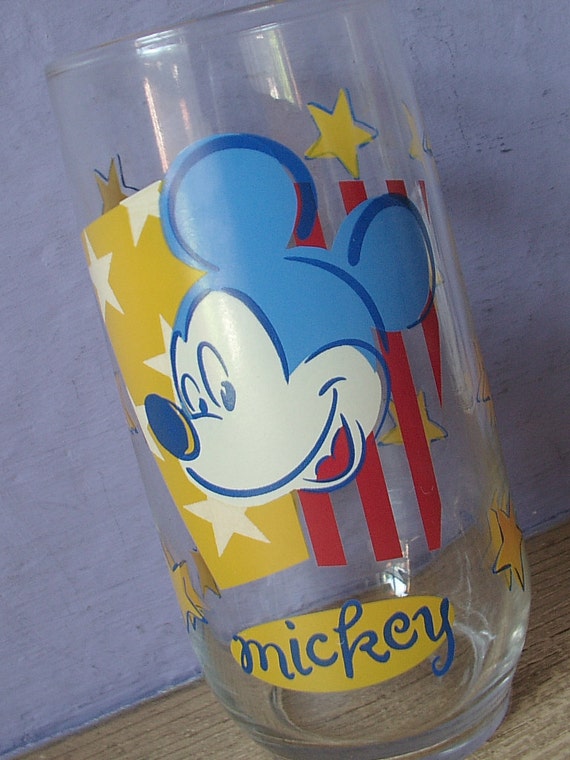 Vintage Mickey Mouse Drinking Glass Disney By Shoponsherman 3941