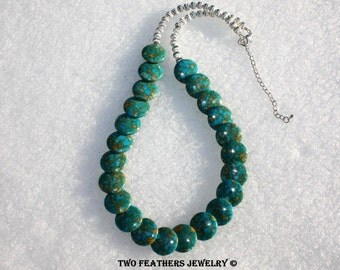 Mosaic Turquoise Necklace - Turquoise and Silver Necklace - Layered Necklace - Overlapping Beads - Beaded Necklace - Adjustable Necklace