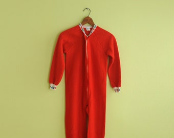 vintage 80s onesie footed pajamas boy kid dinosaur red fleece Carter's size 10 Lucky 7