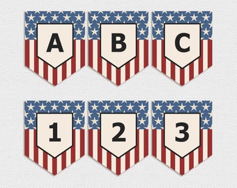 Printable Patriotic American Flag Pennant Banner -- Red, Blue, Vintage ...