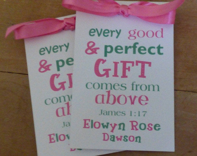 Personalized Pink and Green Every Good & Perfect Gift Religious Baptism First Holy Communion Christening Thank You Gift Favors SALE