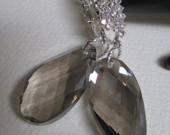 Smoky Crystal Prism Earrings Silver Tone Rhinestones