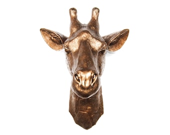 Faux Taxidermy Resin Bronze Giraffe Head Wall Decor - Bronze Faux Giraffe - Fake Safari Taxidermy Wall Mount - Resin Safari Home Decor G09