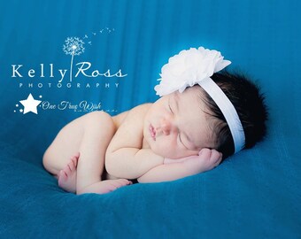 White baby elastic headband, chiffon flower, baby headband, infant headband, newborn headband, girl headband, photo prop, baby girl headband