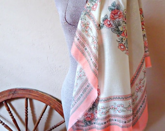 Vintage Scarf Salmon Cream Floral Scarf Fashion Scraves D19
