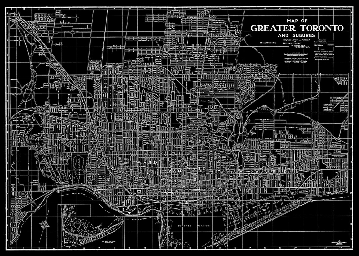 Toronto Map Vintage Street Map Black & White Print Poster
