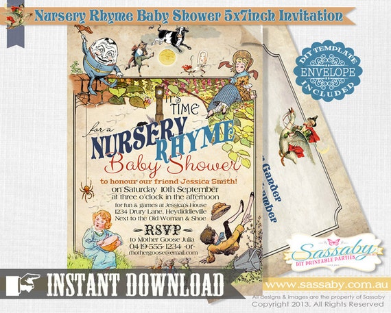 DIY Nursery Rhyme Baby Shower Invitation - INSTANT DOWNLOAD - Editable & Printable File by Sassaby Il_570xn