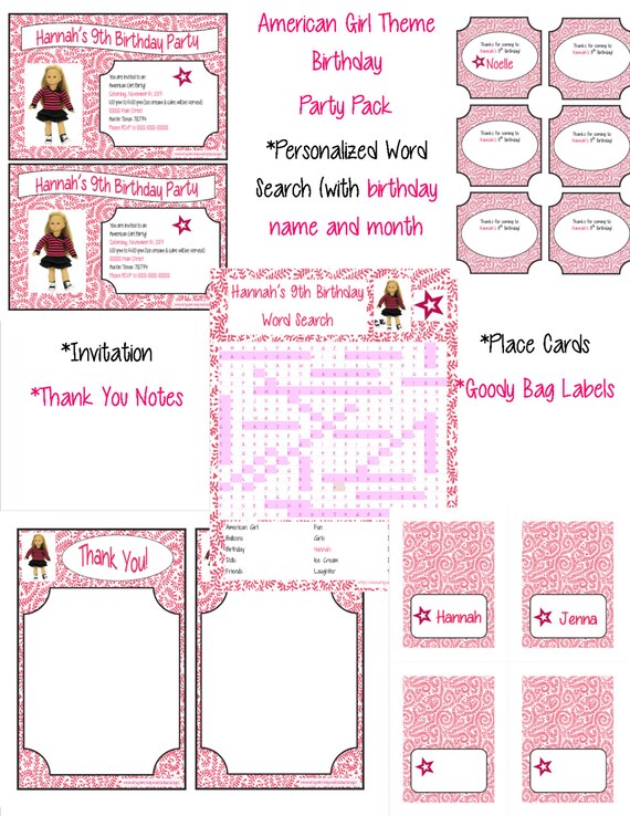 Items similar to PRINTABLE American Girl Doll Inspired Birthday Party ...