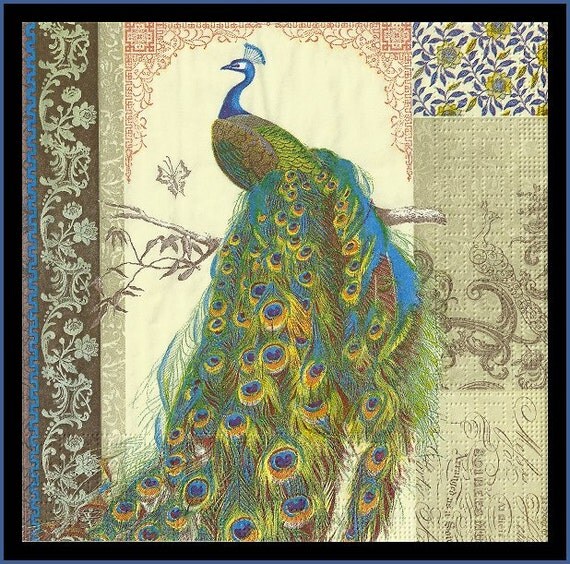 4 Peacock Decoupage Paper Napkins Scrapbooking Paper Fancy