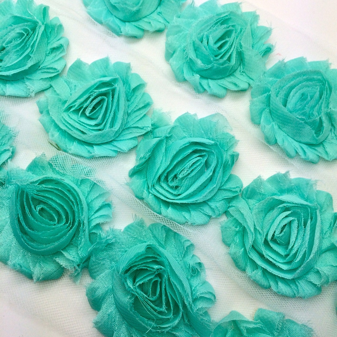 Seafoam Green Aqua Shabby Rose Trim 2.5 Shabby Flowers