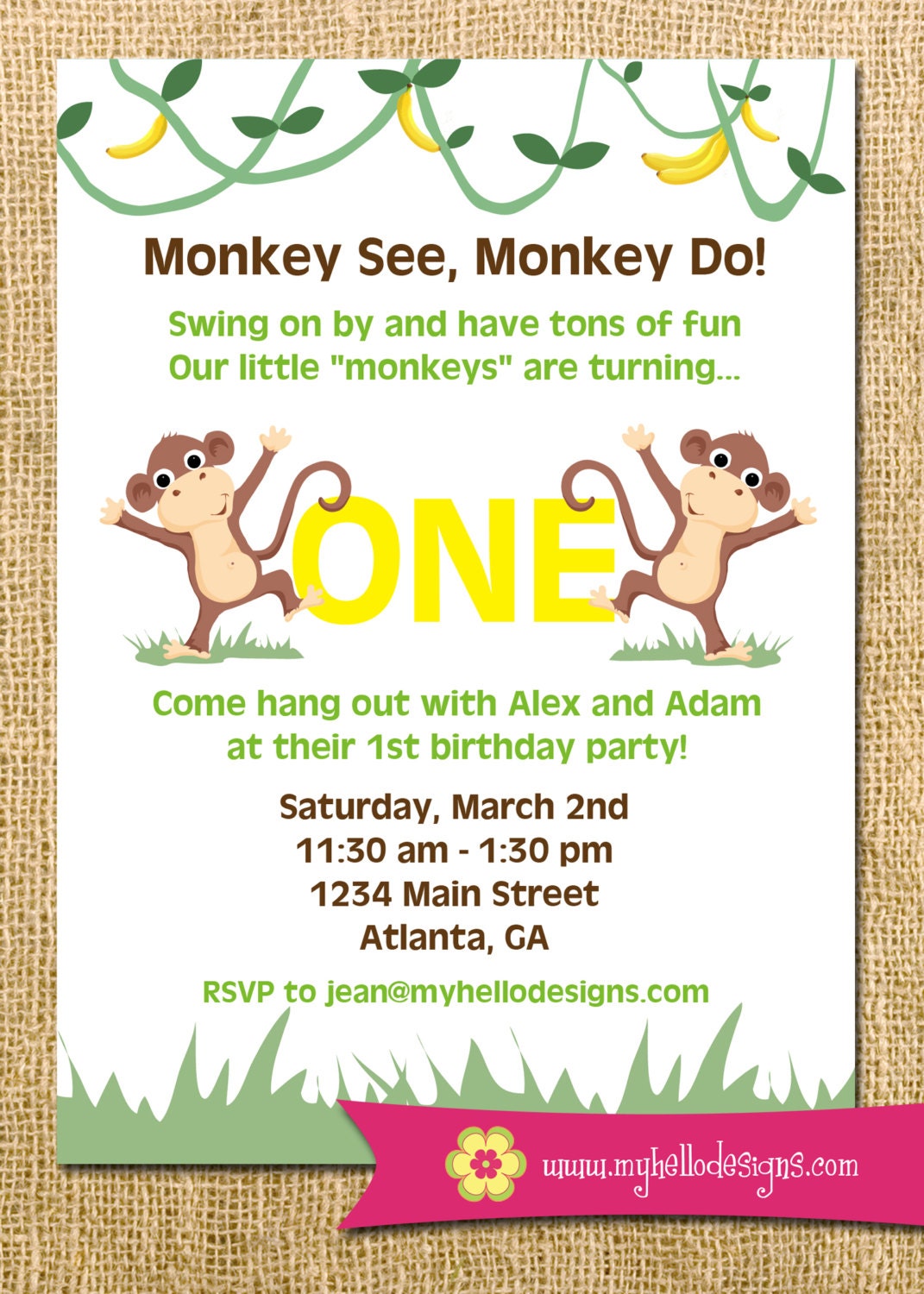 Printable Monkey Invitation Invite DIY monkey stripes