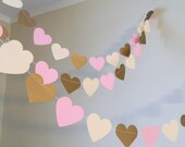 Paper Heart Garland/ 10ft Light Pink Gold and Ivory Hearts /Wedding Decor /Bridal Shower Decor /Photo Prop / Shabby Chic Garland Il_170x135